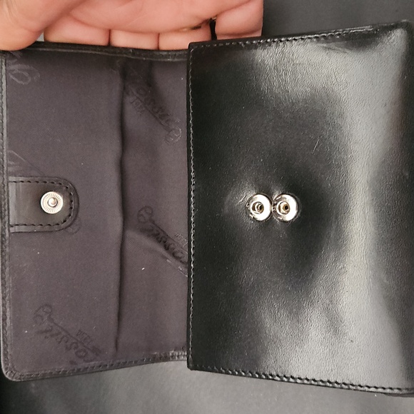 Fossil 100% Black Leather Tri-fold Wallet Snap Button Multiple Slides Compact . - Picture 4 of 9